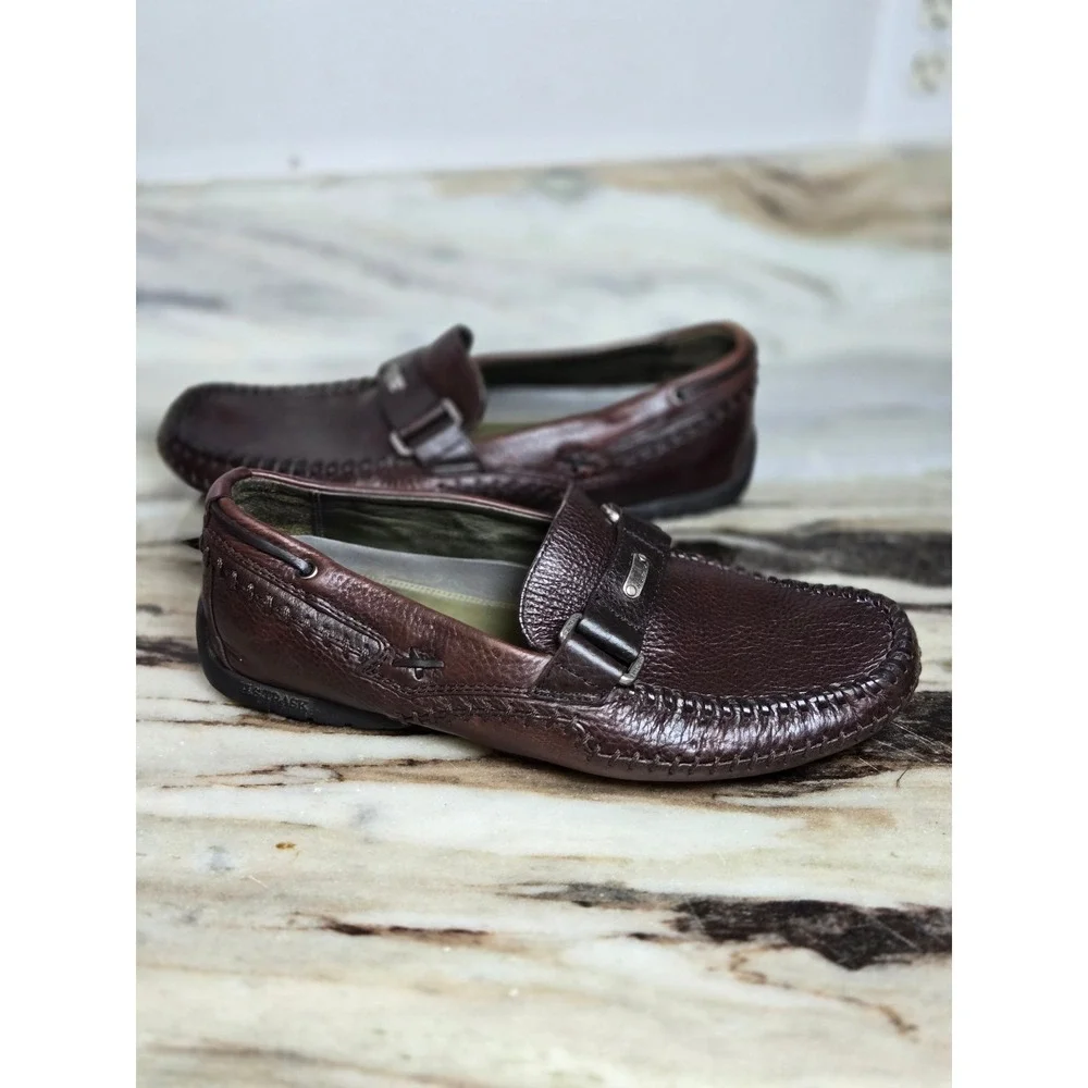 HS‎ Trask Mens Brown Leather Driving Loafers Whipstitch Moc Toe Slip 10.5 M